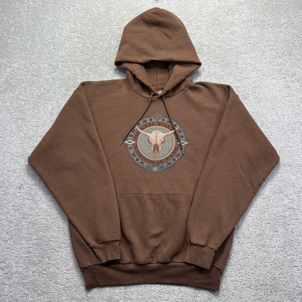 VINTAGE Death Valley National Park Hoodie Size Large Brown Hanes Travel Souvenir